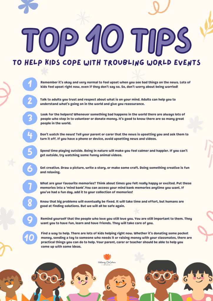 Tope 10 tips to help kids cope with troubling world events.